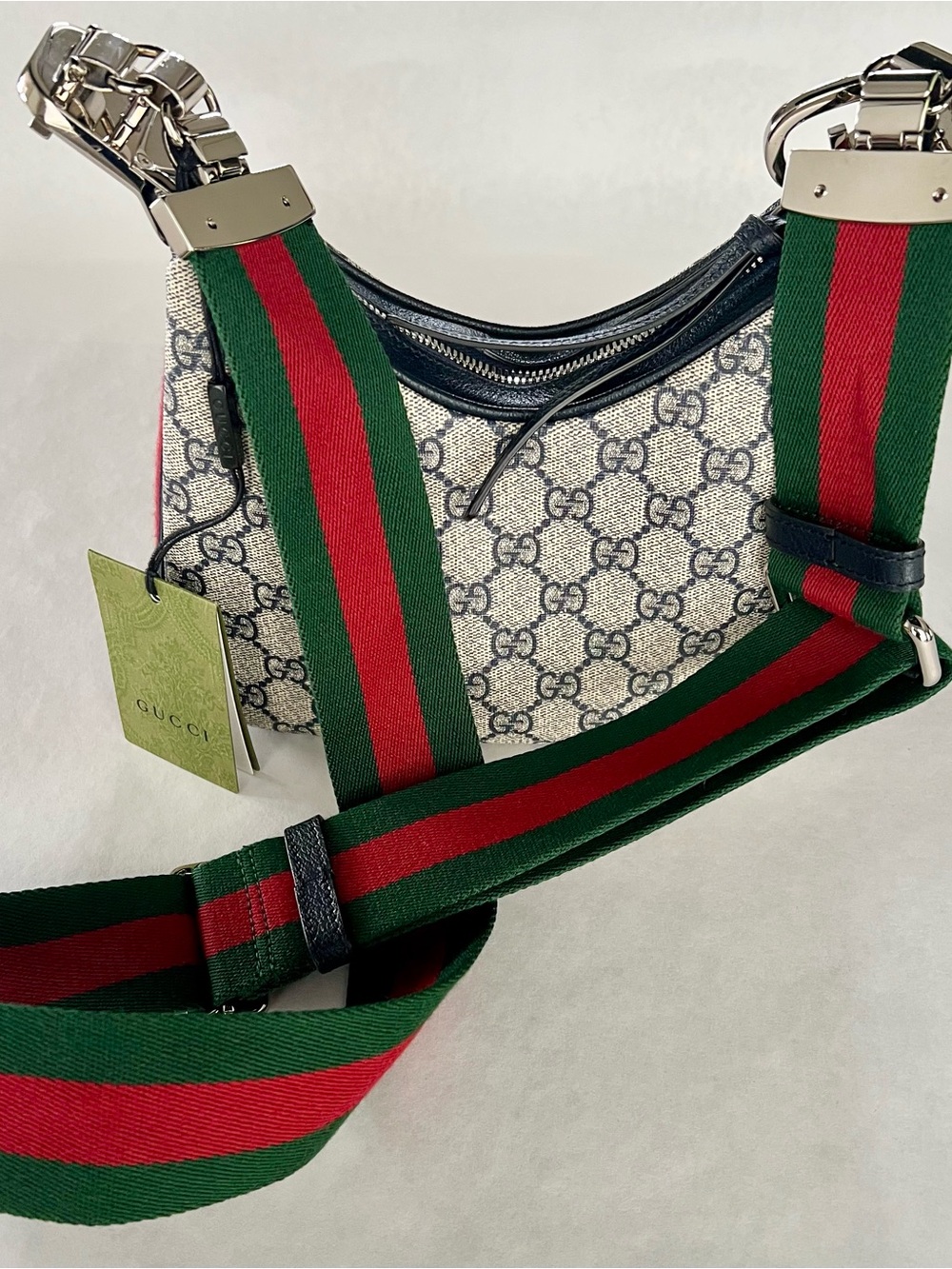 Gucci Attaché Small GG Supreme Shoulder Bag 699409 Web Strap & Leather Strap NWT - Picture 3 of 11